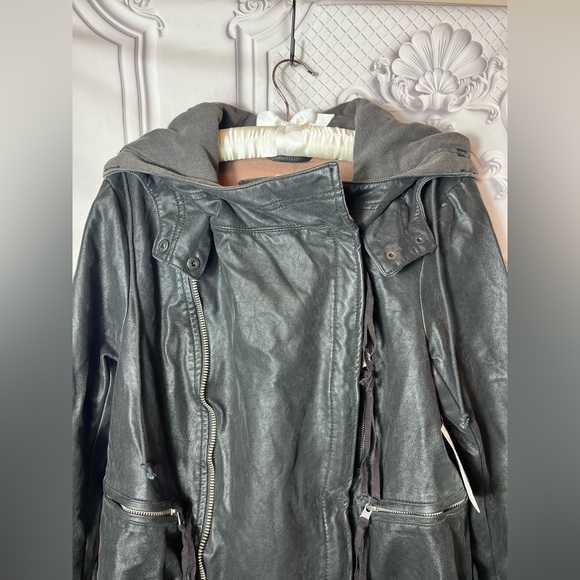 🖤HP🖤 Free People Free Cleo Hooded Vegan Suede Moto Jacket Black - Picture 4 of 11